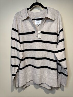 Aerie UnREAL Oversized Striped Polo Sweater Size XXL 2XL